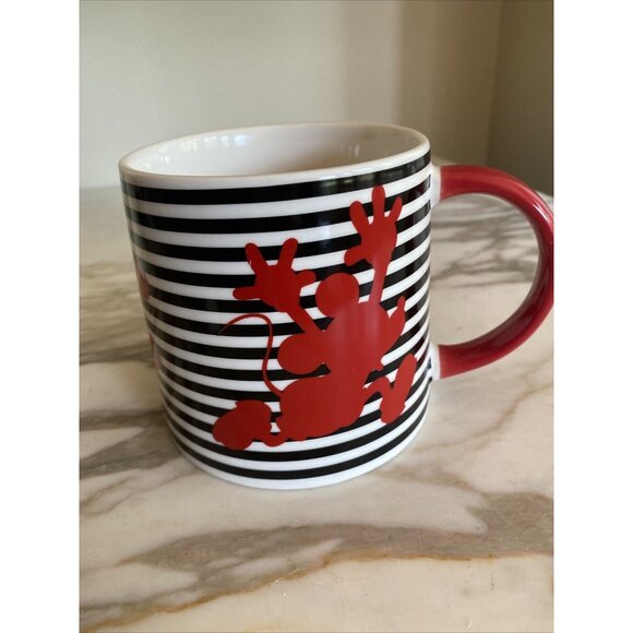 Disney Mickey Mouse Porcelain Mug Black & White Stripes With Red Silhouette 12 O - Picture 5 of 7